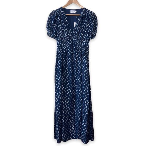 Tanya Taylor Alfonsa Short Sleeve Navy Midi Dress Size 4 NWT $695 - Picture 5 of 9